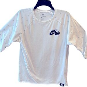 White Long Sleeve T-Shirt with Gray Stars on both Sleeves by Nike Air. Size = L.